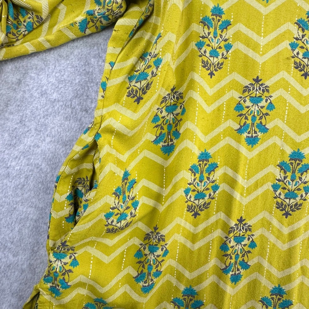 Avaasa Yellow Floral Chevron Kurti Tunic Dress XXL Lagenlook Roll Sleeve Boho - Picture 10 of 16
